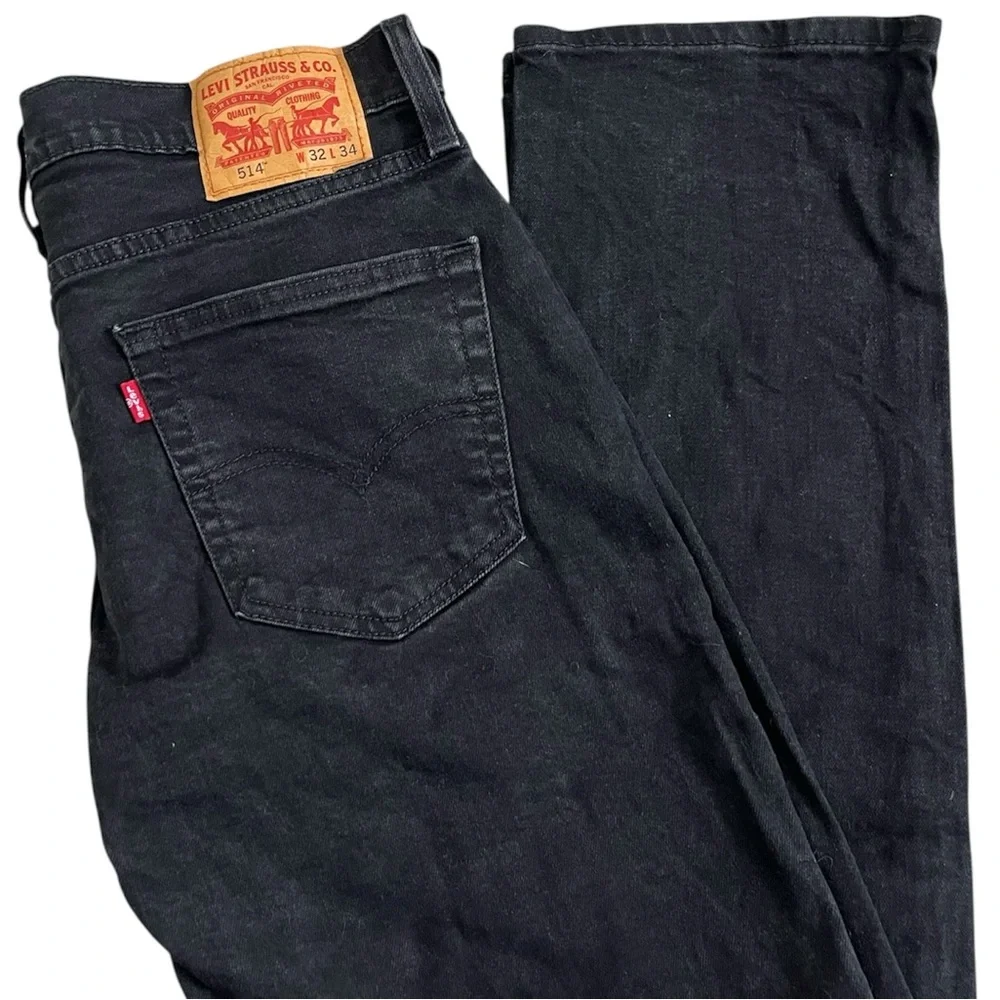 Levi’s‎ 514 Straight Fit Black Jeans Mens 32x34 Stretch Denim Classic 00514-0730